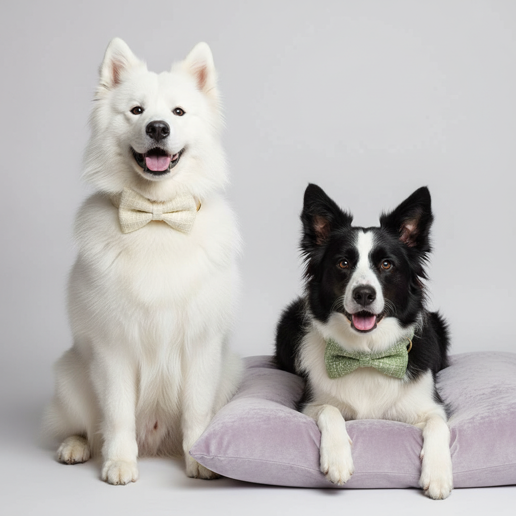 Tweed pet harness and collar sets in classic British patterns for dogs and cats