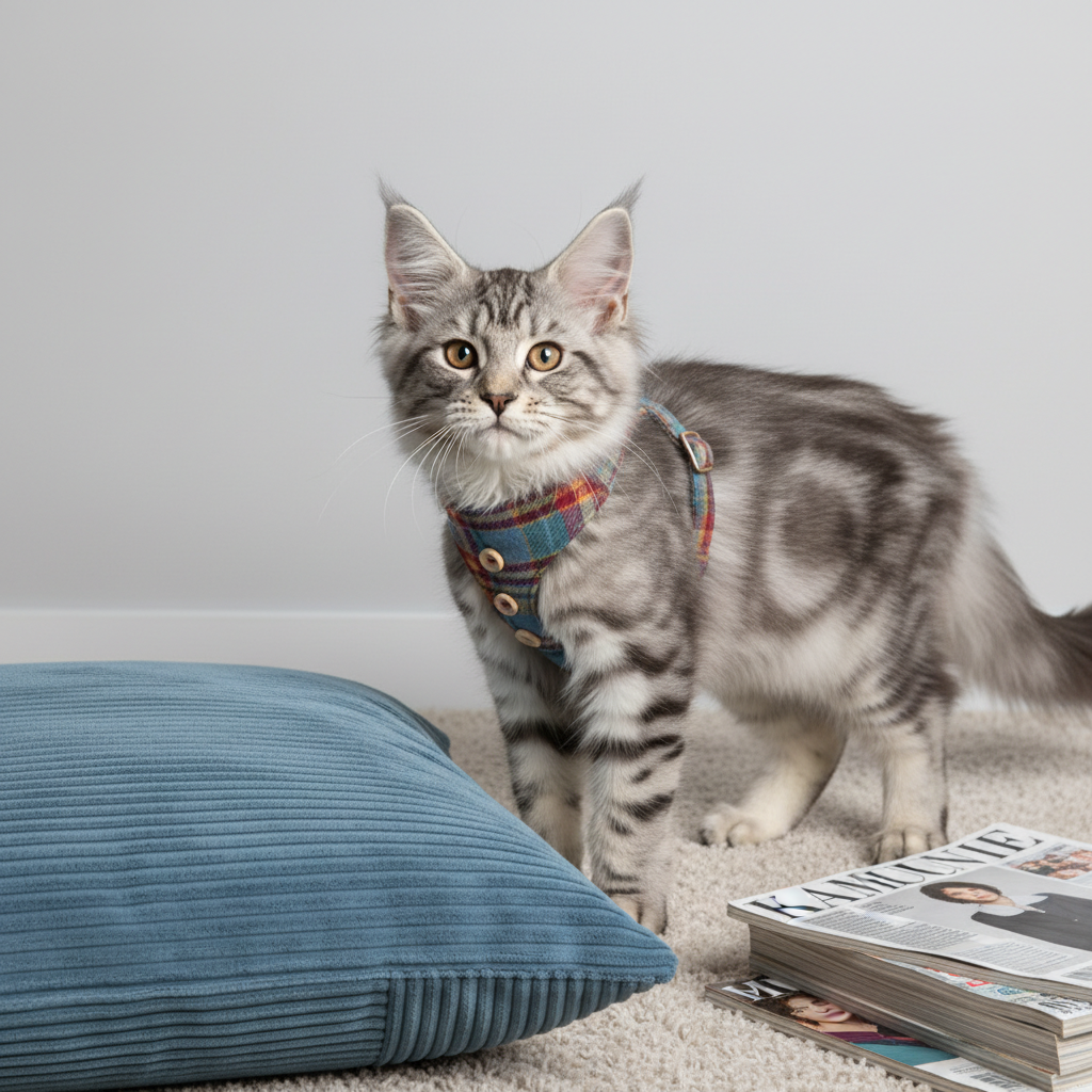 Premium cat harness and leash sets collection featuring gradient nylon webbing, plaid patterns and faux fur designs with escape-proof H-style construction