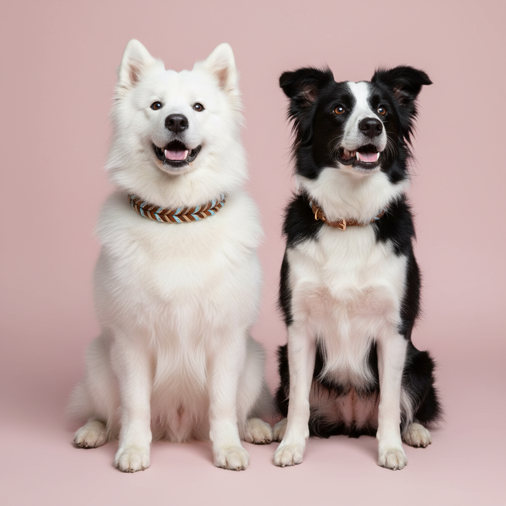 Hand-braided full-grain leather dog collar and leash in multi-tonal designs