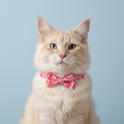 Cat wearing heart graffiti collar with removable bow tie - front view