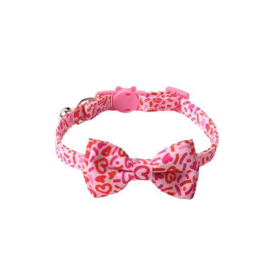 Heart graffiti cat collar with bow tie on white background - product detail