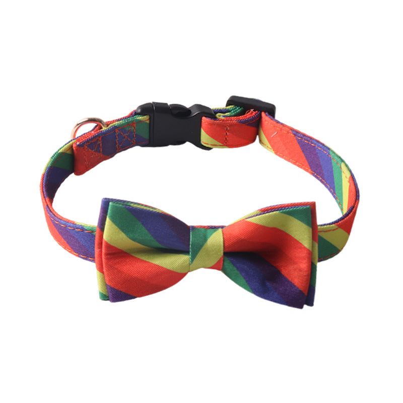 Birthday party rainbow stripe dog collar with removable bow tie pet birthday gift