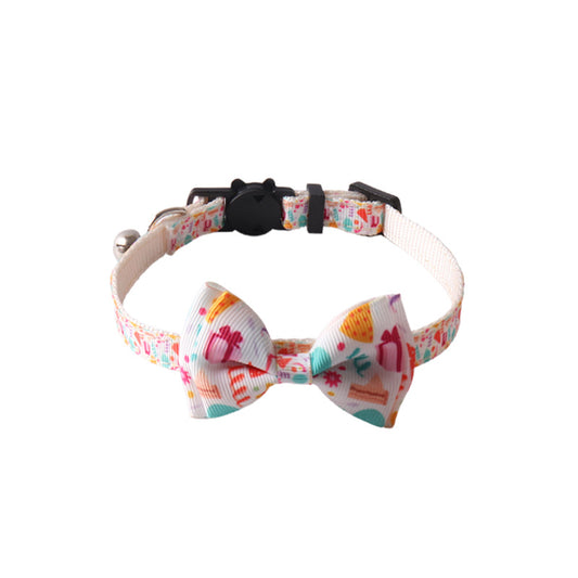 Birthday party white cat collar with removable bow tie pet birthday gift on white background