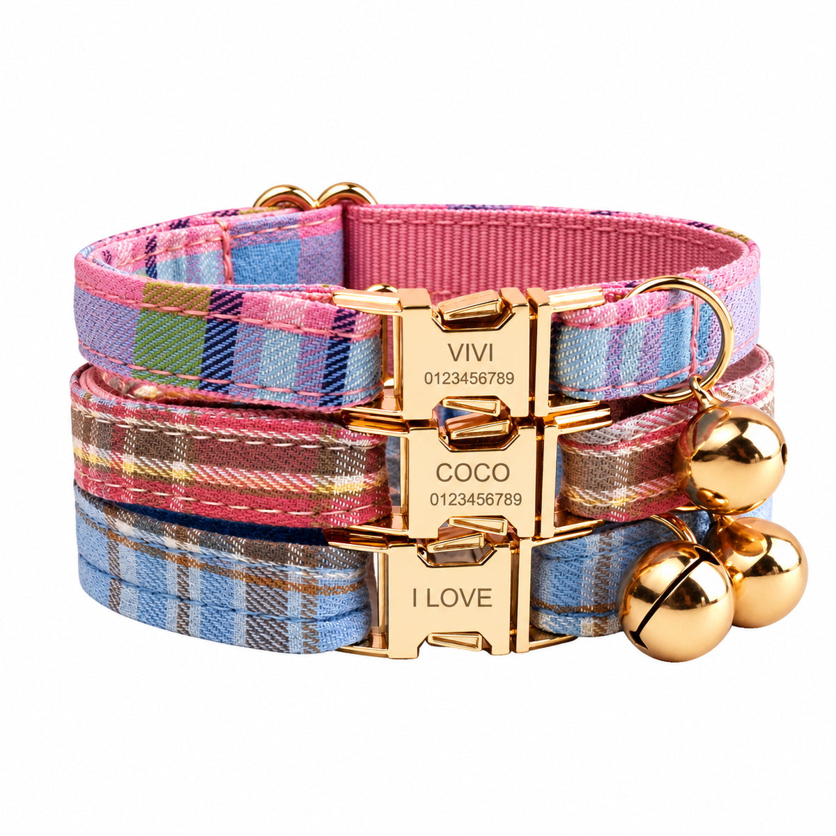 Blue Plaid Cat Collar Set