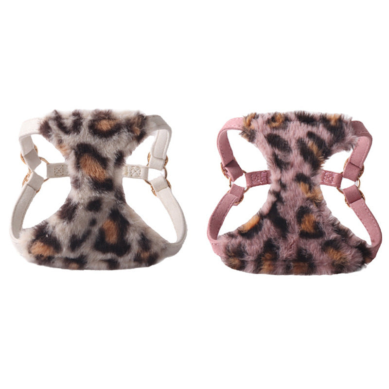 Faux rabbit fur leopard cat harness white versus pink color comparison shot
