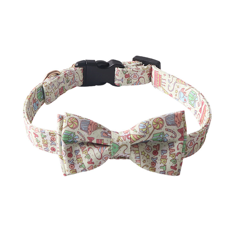Happy birthday festive print dog collar with removable bow tie pet gift