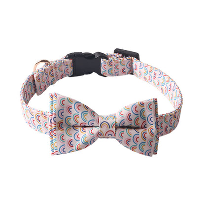 Mini rainbow print birthday party dog collar with removable bow tie anti-choking safety buckle pet birthday gift