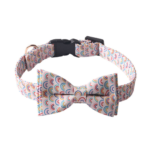 Mini rainbow print birthday party dog collar with removable bow tie anti-choking safety buckle pet birthday gift