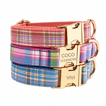 Orange Teal Plaid Dog Harness Set